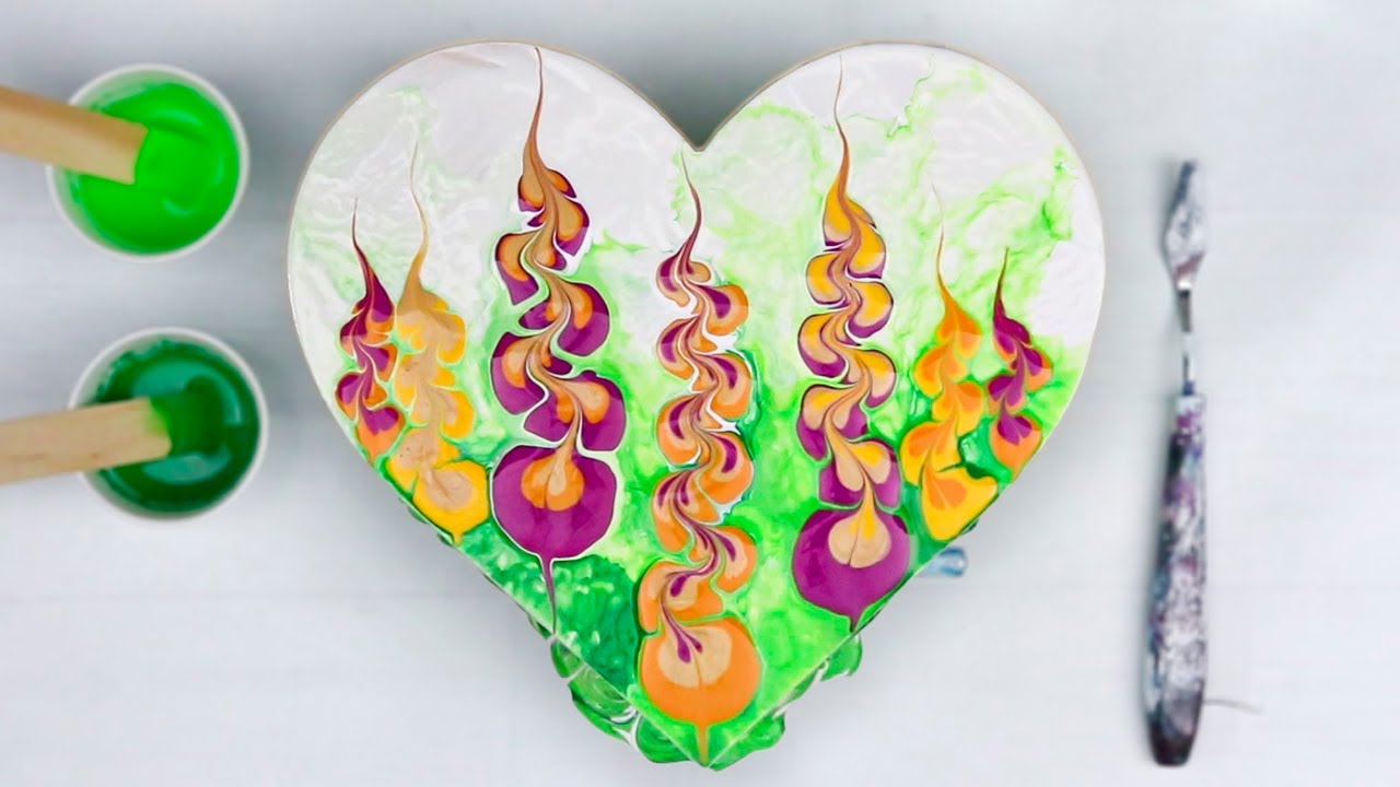 (703) Gorgeous Acrylic Flower Technique *Paisley Flowers on Wood Heart*