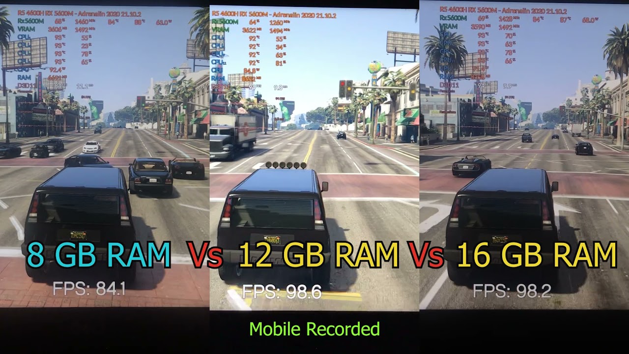 8 GB (4+4)  VS 12 GB (8+4) VS 16GB (8+8) RAM MEMORY - GAME BENCHMARK GTA5 & RDR2 | DELL G5 15SE 5505