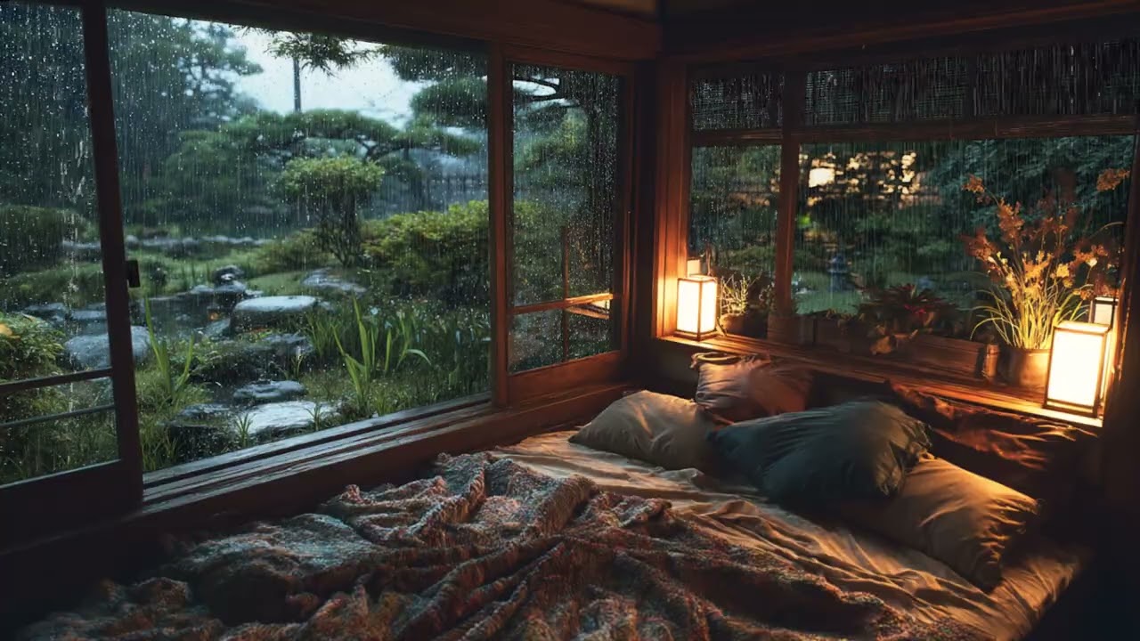 Soft Rain Echoing Through the Bedroom, Bringing a Sense of Calm and Rest