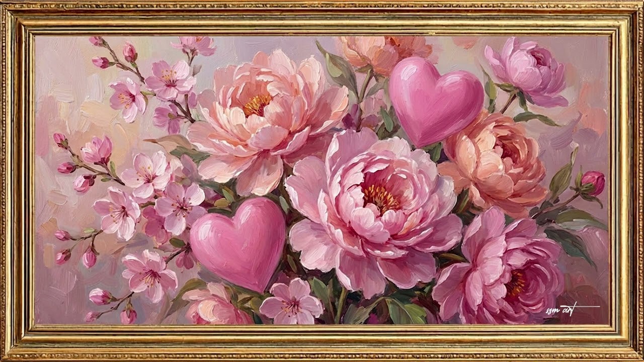 Elegant Winter Floral Art with Love Hearts 💕 | 4K Frame TV Screensaver | SSM Art