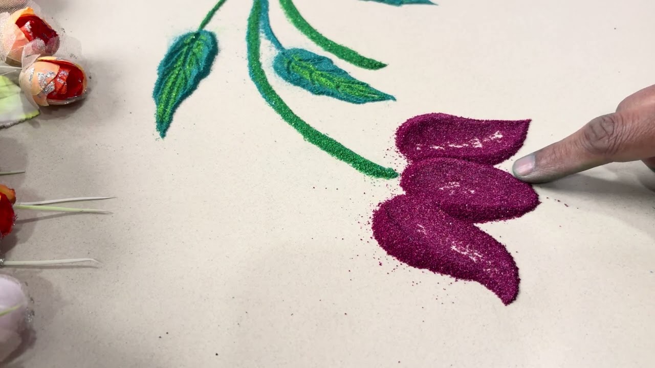 Hanging flowers rangoli designs || Sand art || Satisfying rangoli designs video | फुलों की रंगोली 