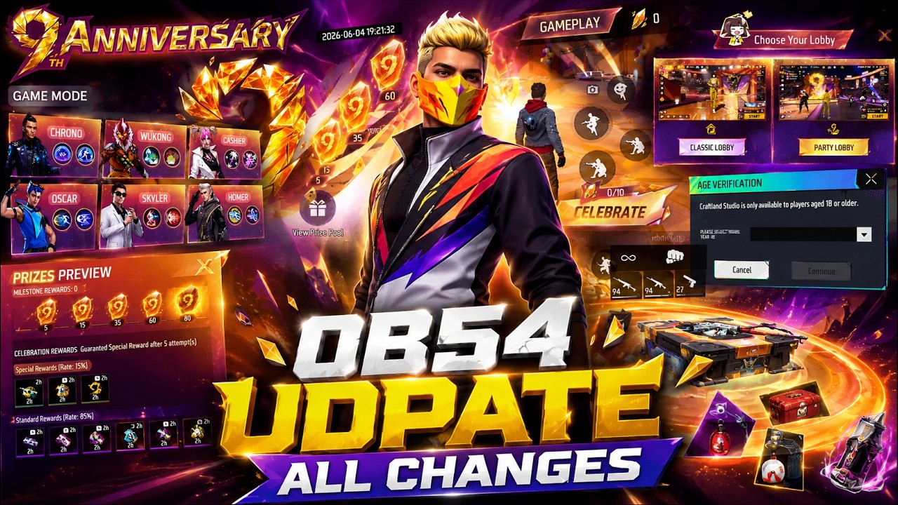 9TH ANNI PARTY FREE REWARDS 🔥OB54 CHANGES 🤫 3 LOBBY 1 PLACE 🤔 AGE VERIFICATION 😬 WEKONG 3 CLONES 💀