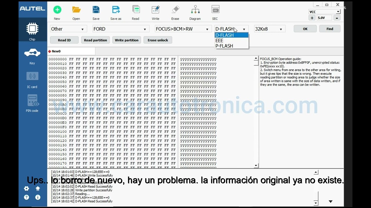 Autel XP400 PRO borra DFlash y EEE en BCM Ford 2015 - 2019