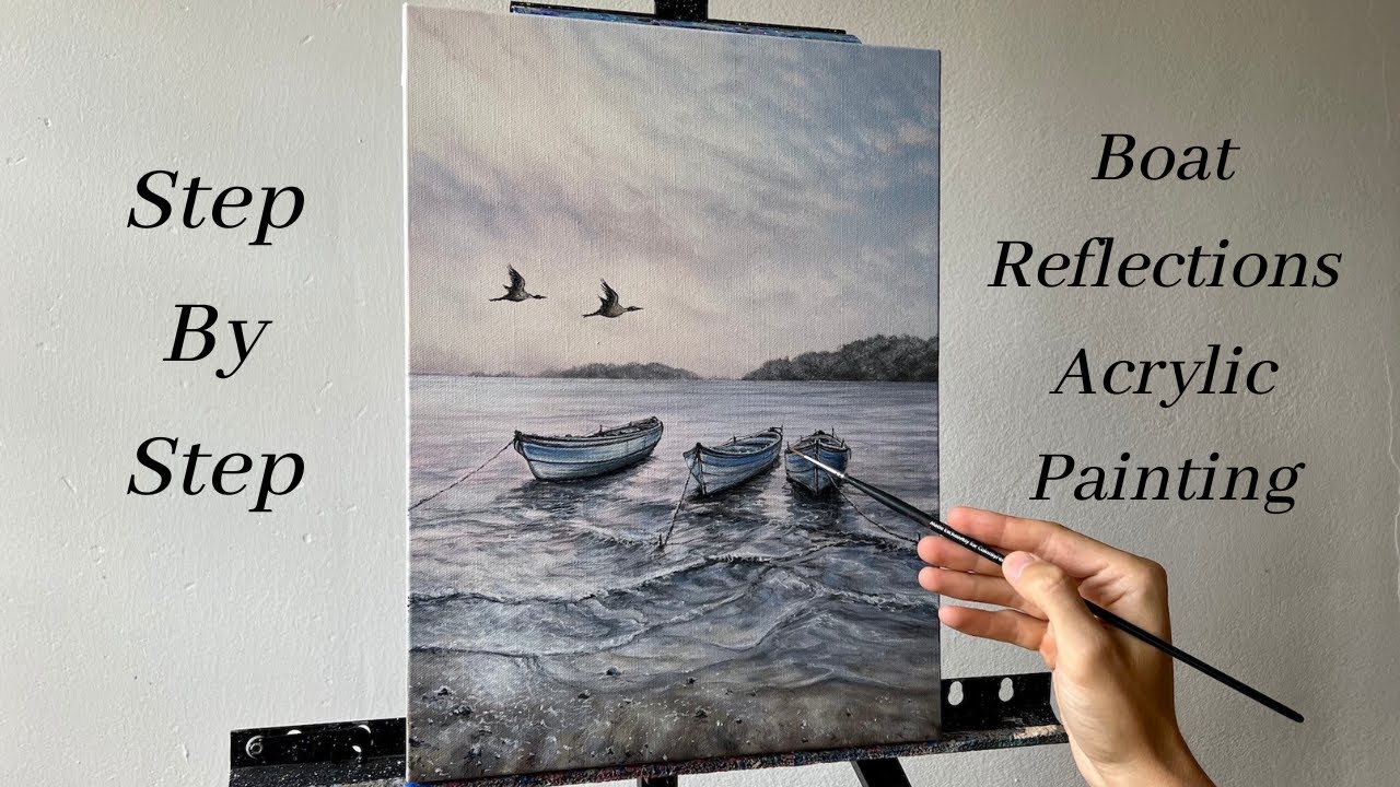How to PAINT Boat Water Reflections | ACRYLIC PAINTING