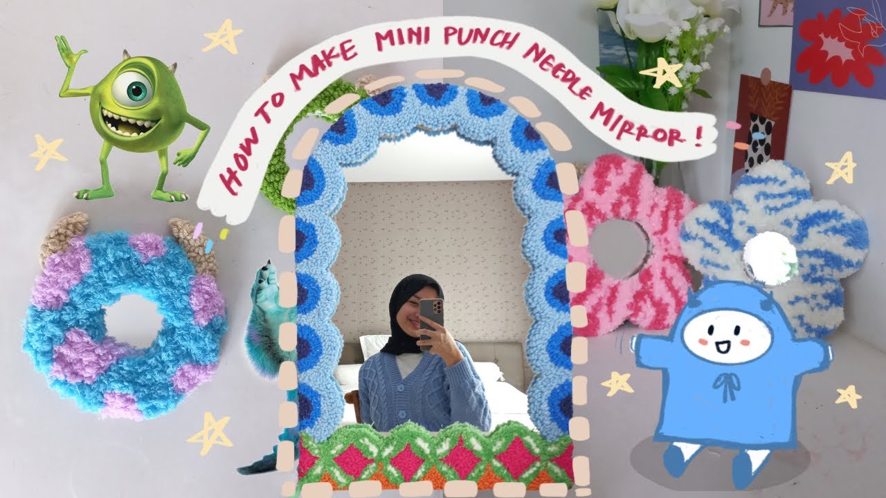 🌷Punch Needle Mirror Tutorial Easy for Beginners | Mondu Crafts (SUB BAHASA & ENGLISH)