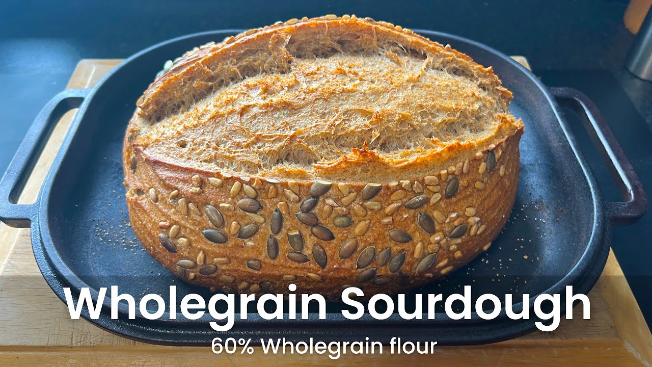 WHOLEGRAIN SOURDOUGH with 60% wholegrain organic flour. This makes a delicious & nutritious loaf.