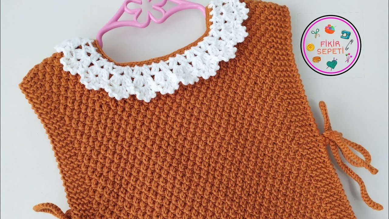 YAKALI PİRİNÇ MODELLİ ÖNLÜK SÜVETER #diy #crochet #knitting #keşfet #bebekyeleği #bebekörgüleri 