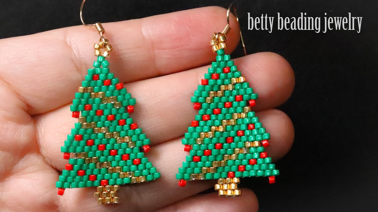 Christmas tree Earring with seedbeads elegant and easy/beading tutorial