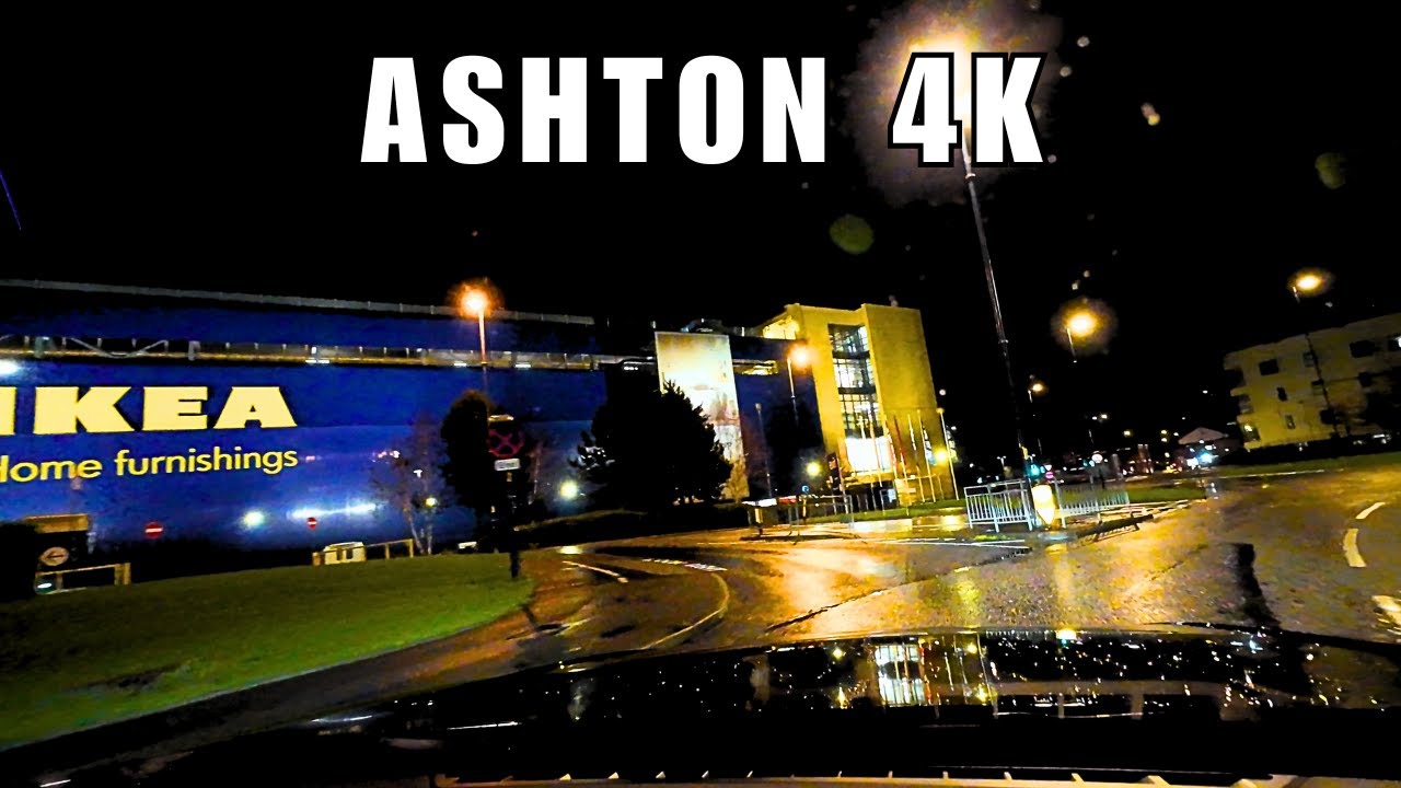Ashton-under-Lyne 4K - Winter Night Drive | Greater Manchester - Ikea trip