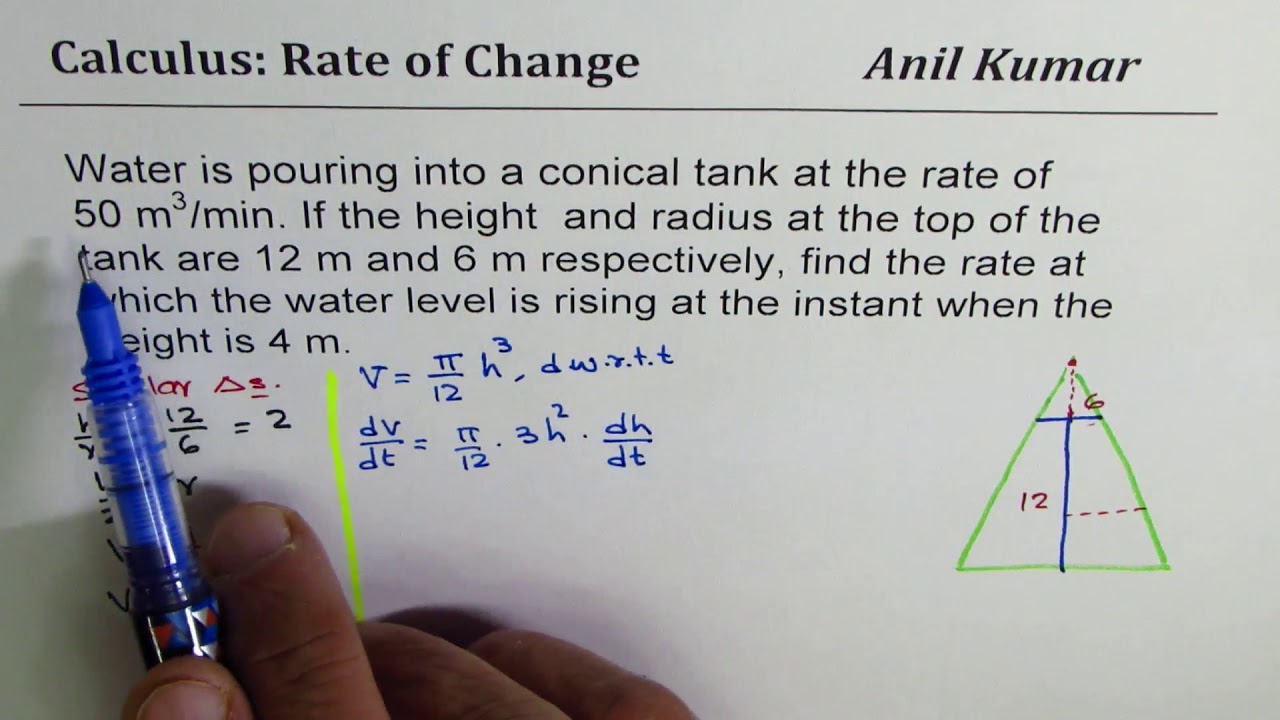 Water is poured in Conical Flask find rate of change of height Calculus