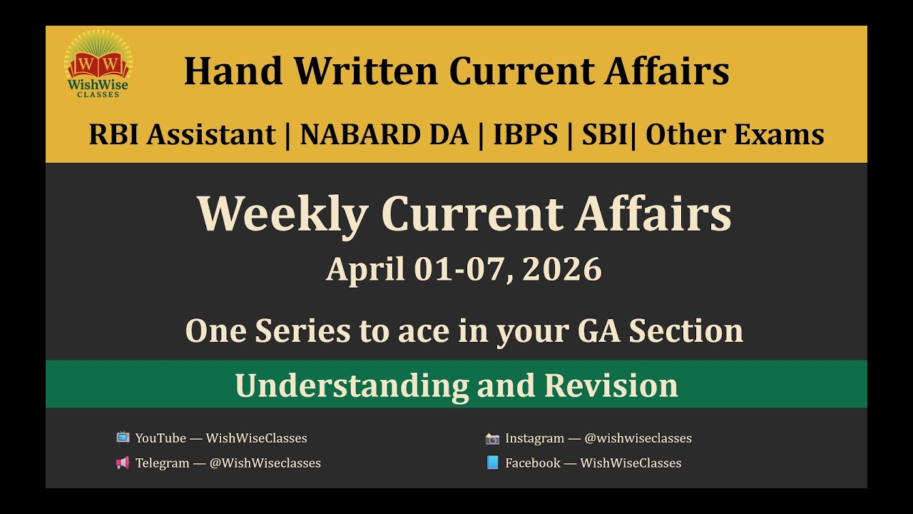 Weekly Handwritten Current Affairs | RBI | NABARD | Other IBPS Exams| April 01 to 07, 2026