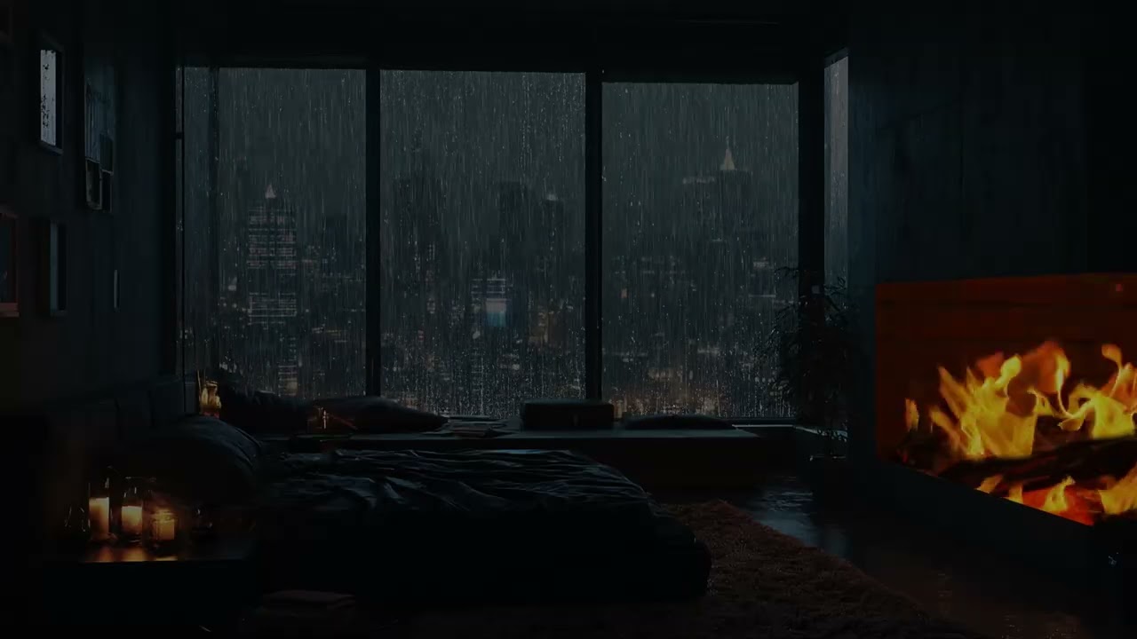Firestorm Rain: Relaxing Rain & Fireplace Sounds for Sleep & Stress Relief | Calming Ambience