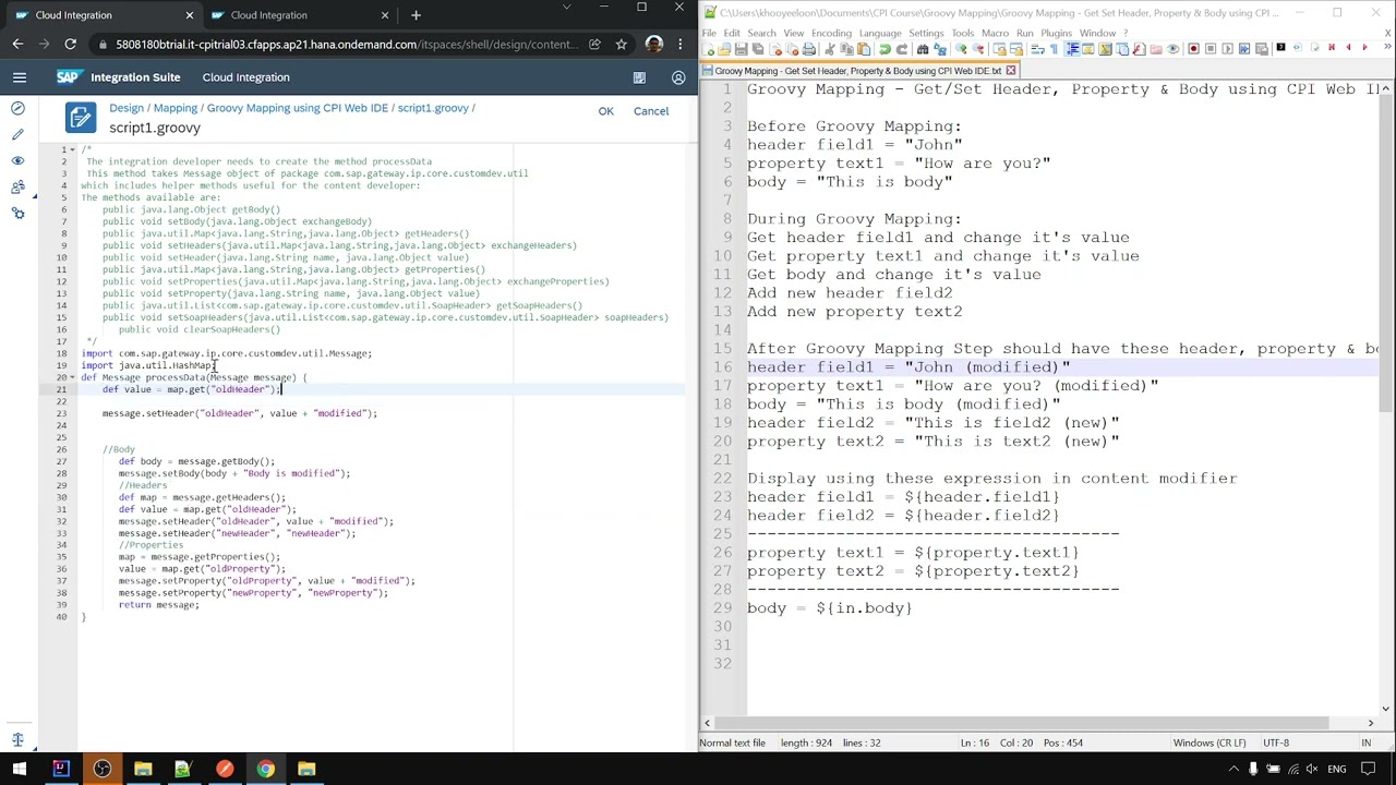 SAP CPI Course | Groovy Mapping | Groovy Mapping Get Set Header, Property & Body using CPI Web IDE