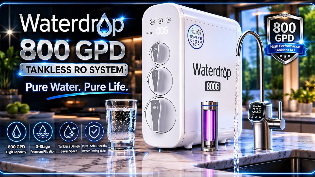 Waterdrop 800 GPD Tankless RO System - with UV Sterilizing Light, Easy Installation, LED Display