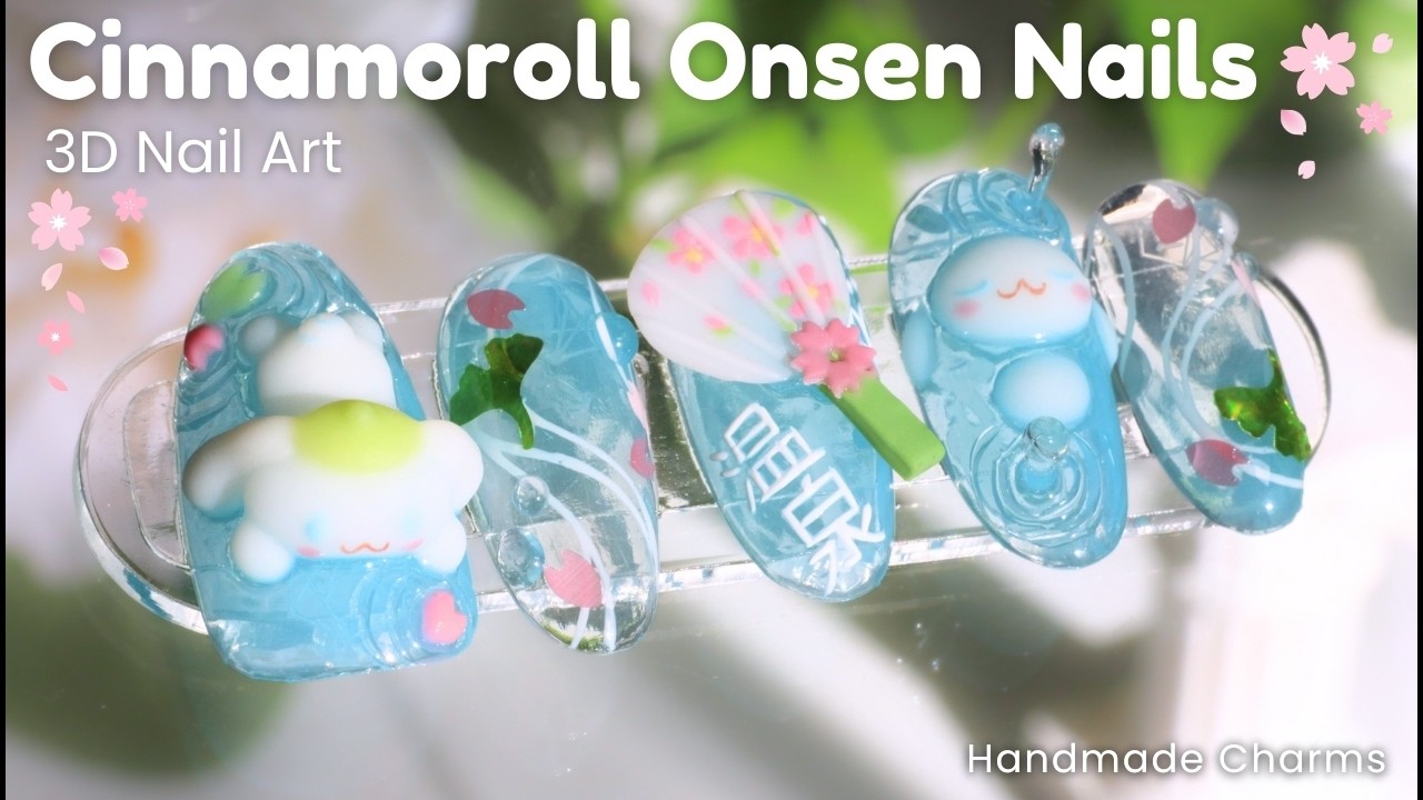 Cinnamoroll 3D Sakura Press Ons 🌸💧🗻  + MPA Mochi Gels #sanrio #nailtutorial #gelnails