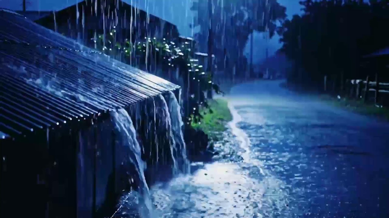 Deep Sleep ASMR with Heavy Night Rain Falling Beside a Small Hut on a Silent Rural Road 52