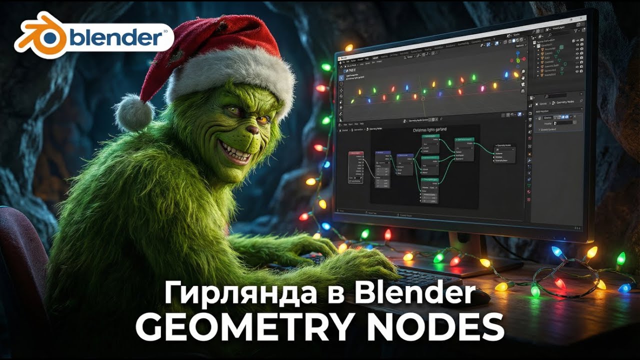 Процедурная гирлянда в Blender | Geometry Nodes для новичков