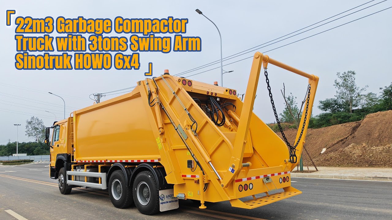 Papua New Guinea |  22cbm 22m3 Garbage Compactor Truck with 2~3 tons Swing Arm Sinotruk HOWO 6x4 RHD