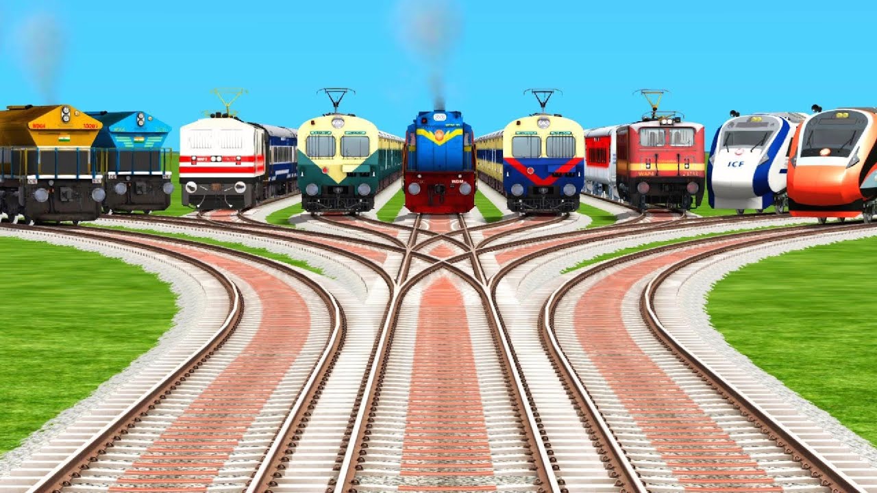 Nine Trains Crossing By Curved Branched 🔹 Railroad Tracks Risky Railroad Tracks | @rajurailroad01