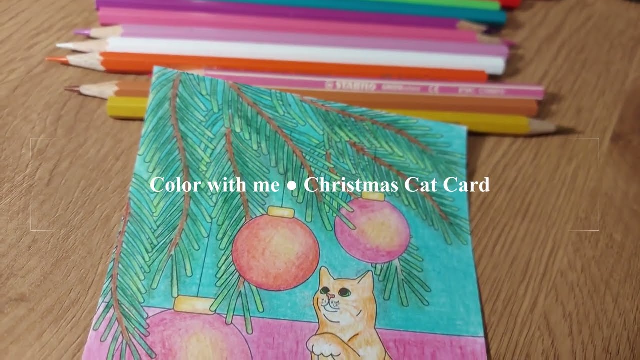 🎄 Christmas Cat Coloring ASMR Pencil Coloring Tutorial | Adult Color Along No Talking 🐱✨