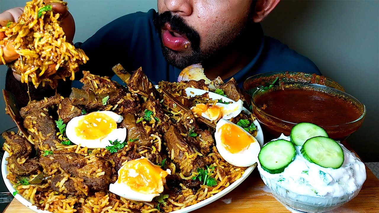 MUTTON BIRYANI+CURRY+SALAD+EGGS EATING SHOW#HUNGRYpIRAN