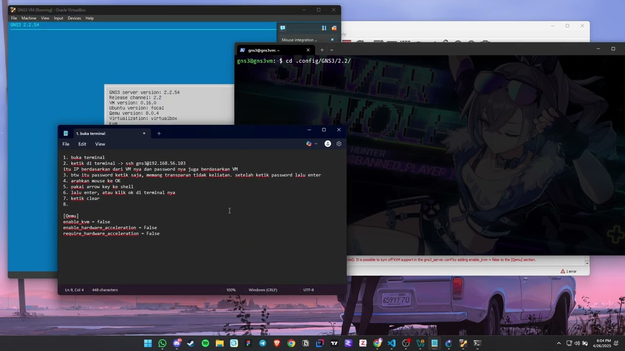 [GNS3] KVM acceleration cannot be used (/dev/kvm doesn't exist) in GNS3 VirtualBox