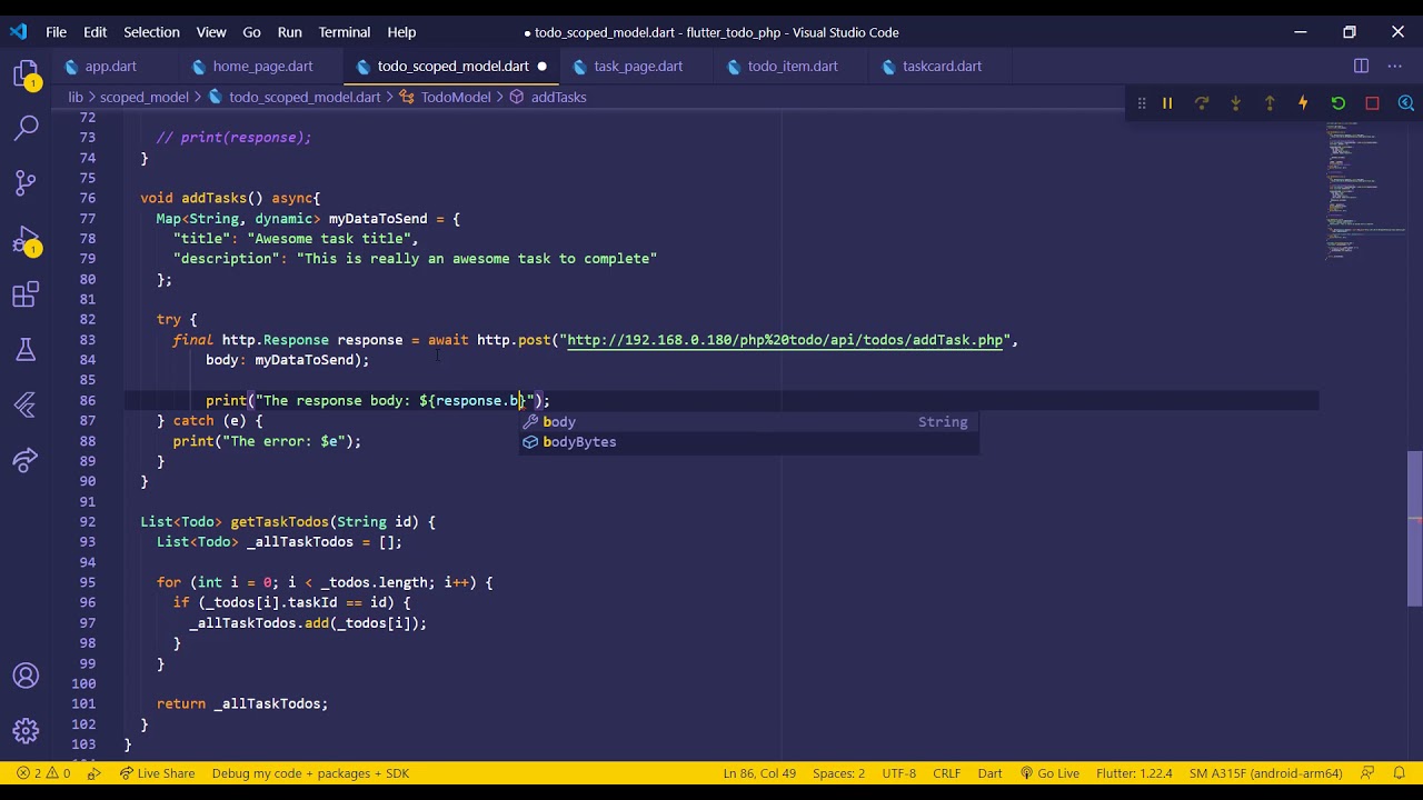 14. Flutter + PHP: Todo App  - HTTP post request using the scoped model.
