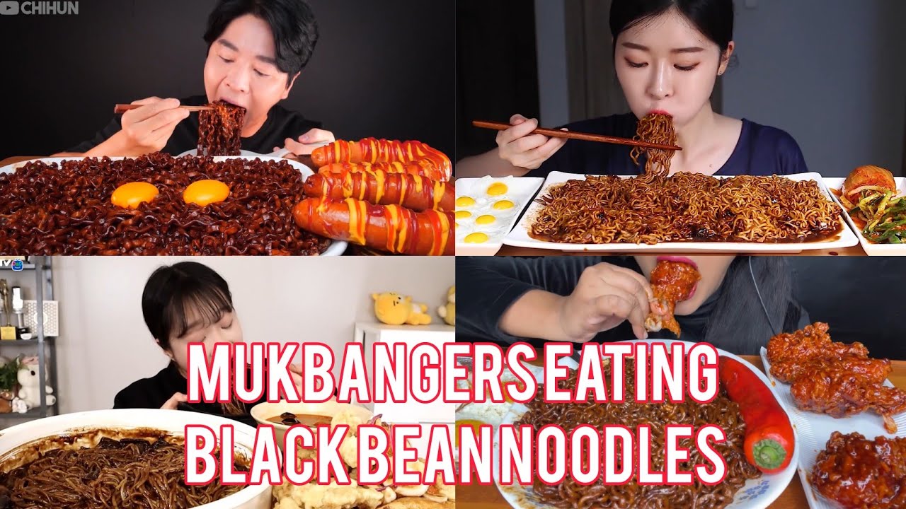 eating black bean noodles compilation