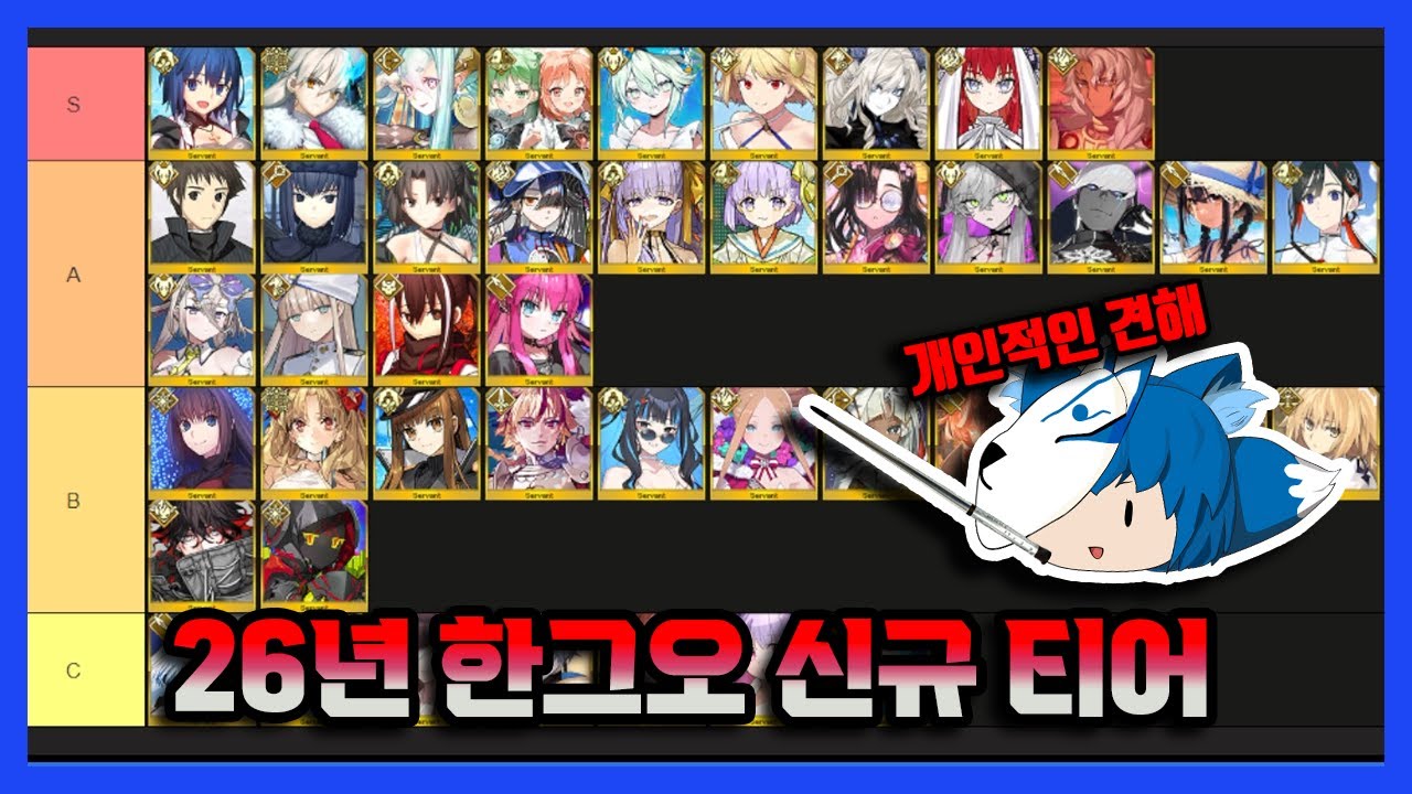 [페그오]26년 한그오 신규 기준 티어표_파랑하랑표