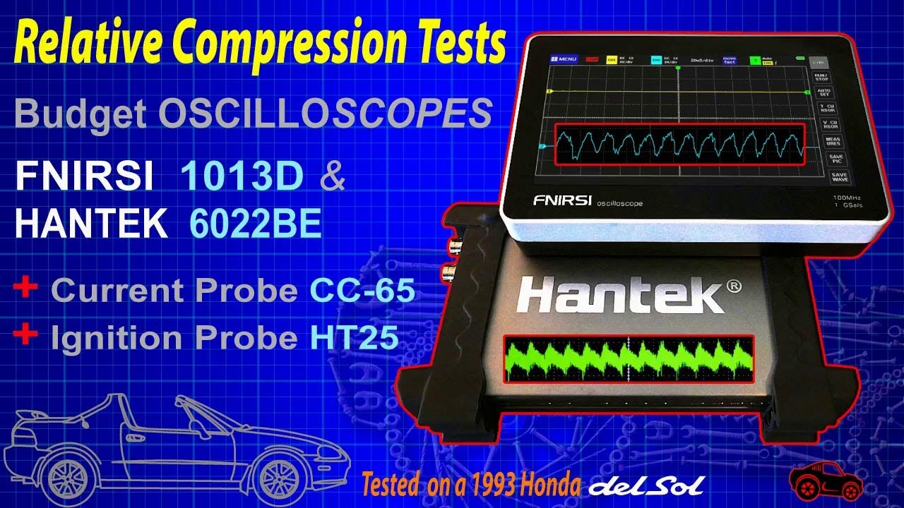 Relative Compression Tests with budget oscilloscopes Fnirsi 1013D, Hantek 6022BE and probes.