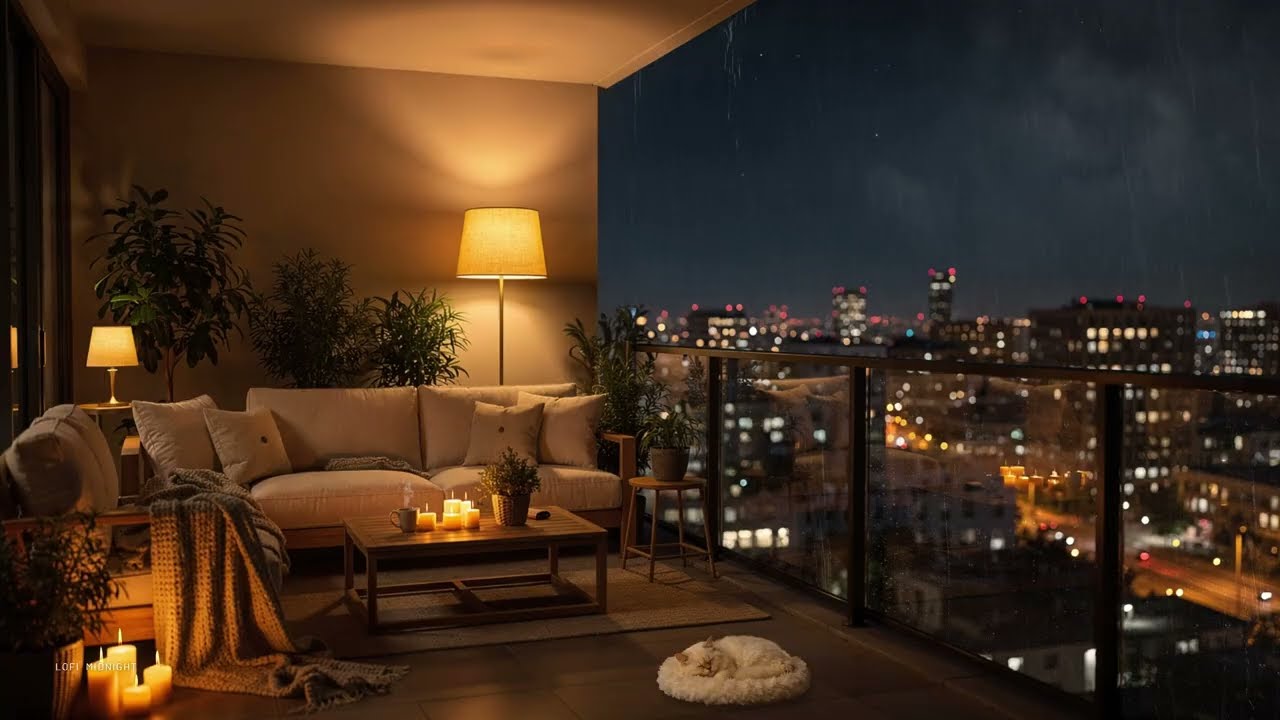 Rainy Midnight at Lofi Balcony 🌧️Chill Beats for Late Night Minds l Lofi Rain Playlist