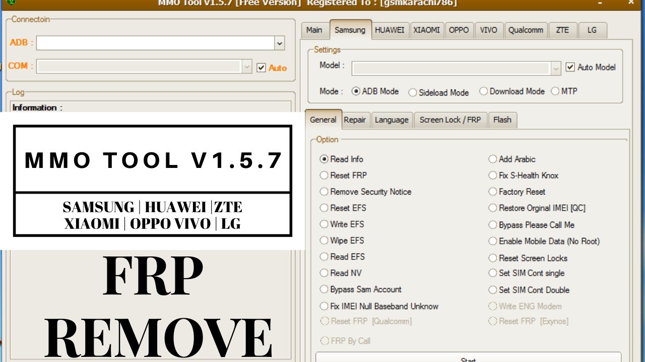 MMO Tool v1.5.7 Free |SAMSUNG| LG |Huawei| Xiomi| ZTE |OPPO | VIVO | Qualcomm | FRP Remove and ETC..