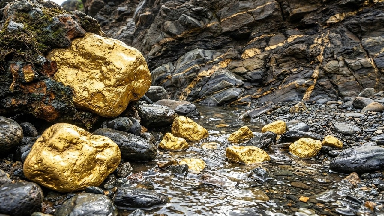 Gold Panning Adventure! Discovering Huge Natural Gold Nuggets in Rocky Stream