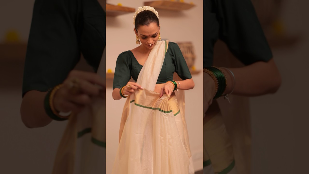 ONAM Special Kerala Kasavu Saree Draping 🌹| 