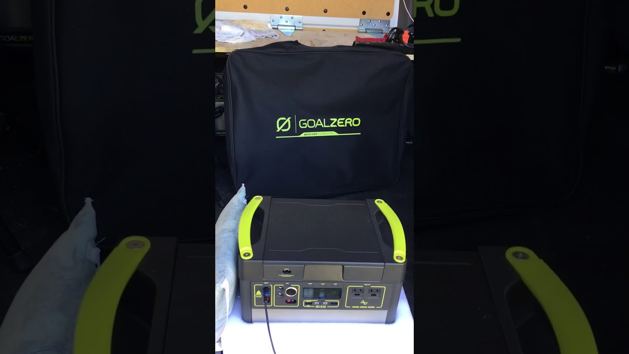 Goal Zero solar panels Boulder 100 briefcase unit charging the Sewmobile&rsquo;s smaller unit