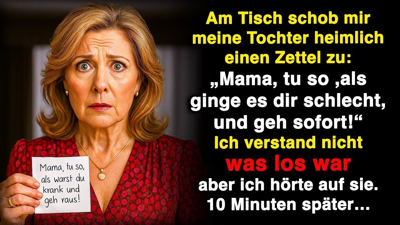Beim Essen reichte mir meine Tochter heimlich einen Zettel: „Tu so, als wärst du krank!“ Denn …