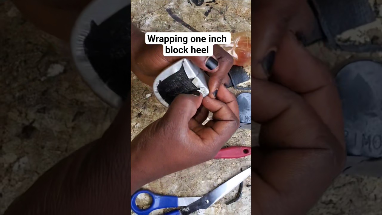How to wrap one inch block heel #handcraftedshoes #shoemaking #shoemanufacturing