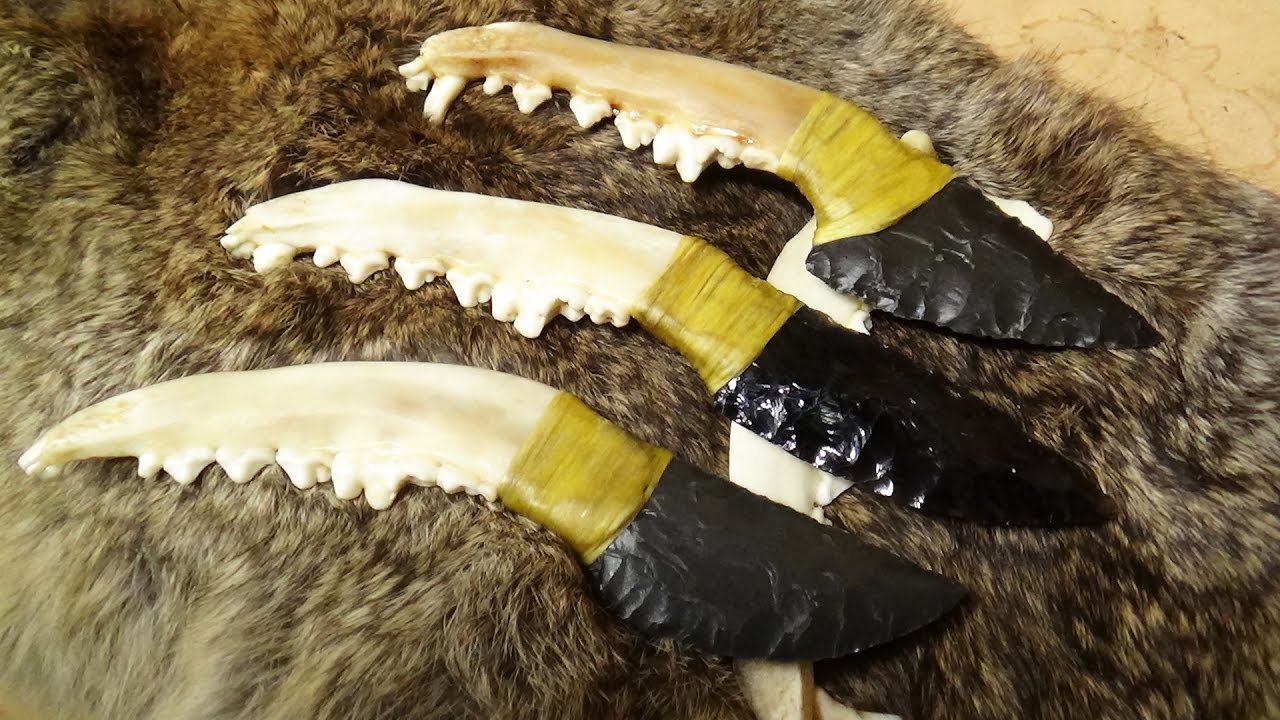 Coyote Jawbone Obsidian Knife - Trying Out A Side Hafting Method