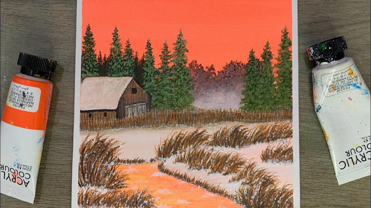 Painting Beautiful Winter in the Evening / Acrylic Painting for Beginners 