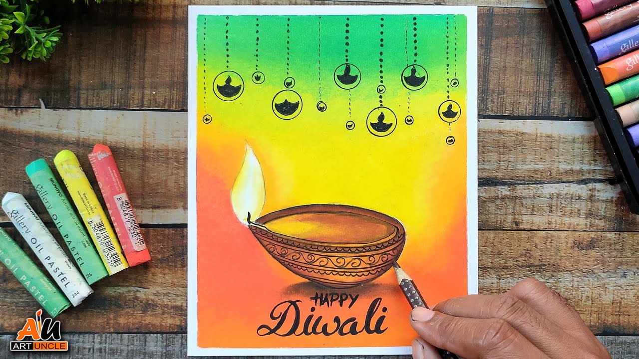 How to Draw || Easy Diwali Scenery Drawing With Oil Pastels || Step by Step