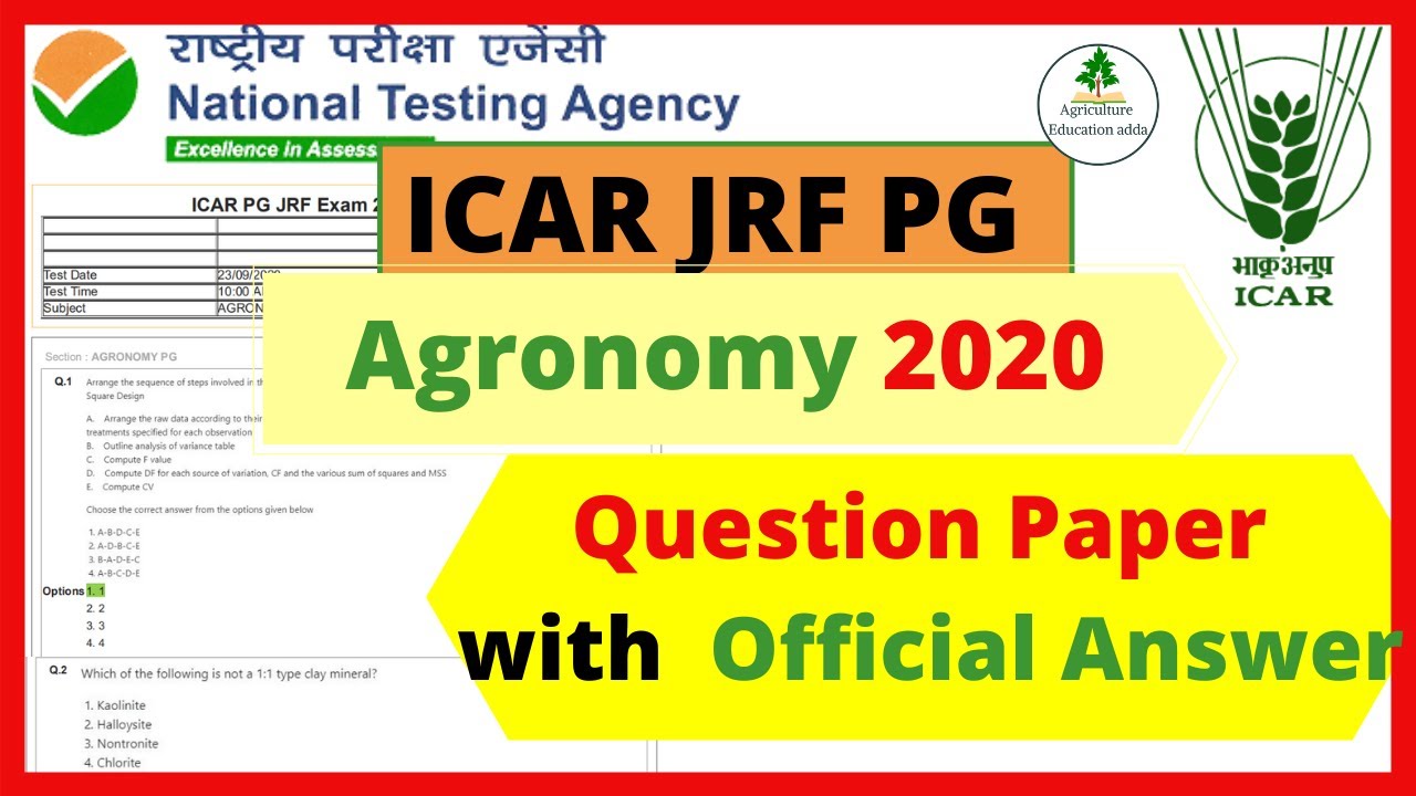 ICAR JRF PG agronomy 2020 question paper and solutions, AIEEA  (PG) 2020 question paper and solution