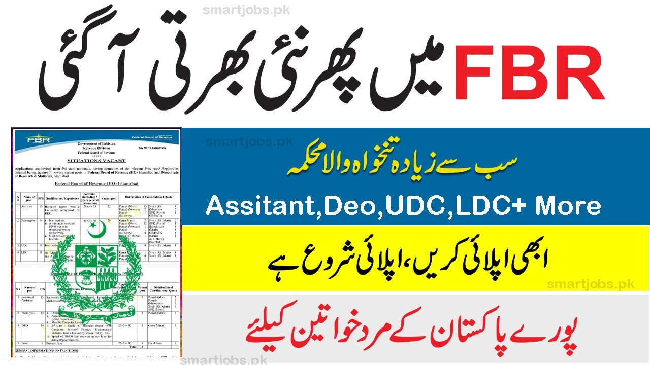 FBR Jobs 2021 &ndash; Federal Board of Revenue Download Application Form