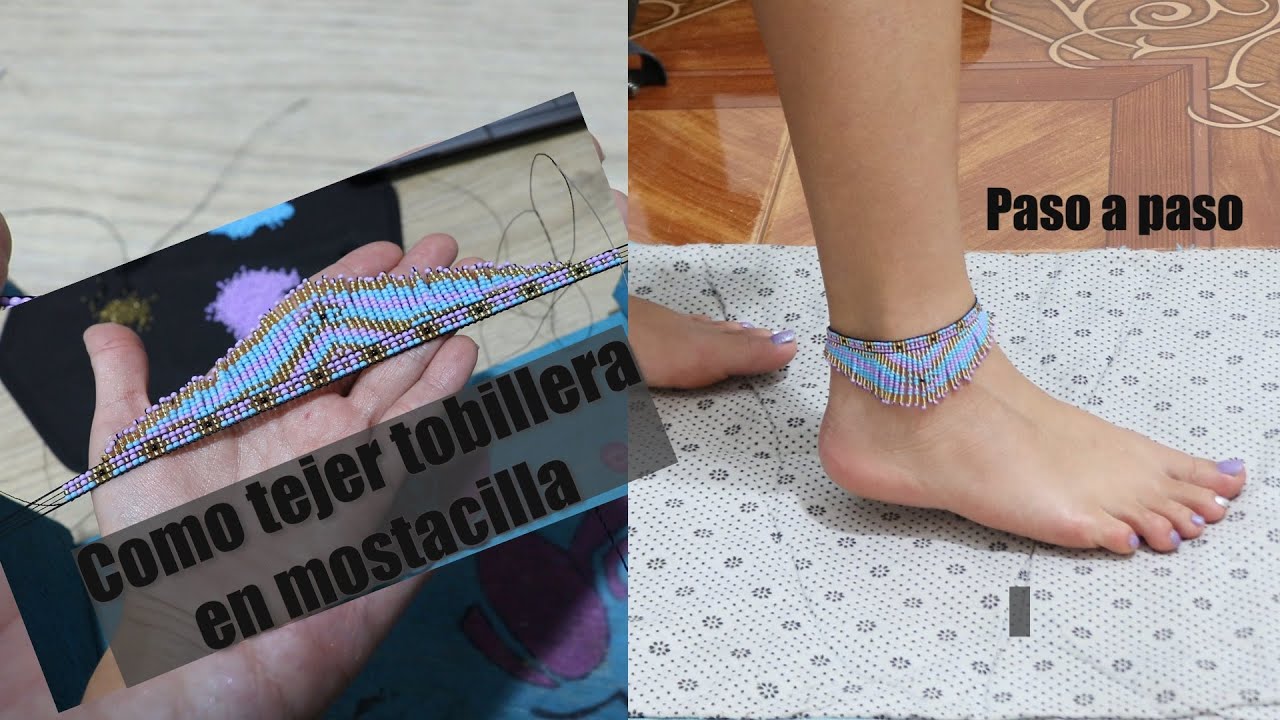 Como hacer tobillera en mostacilla paso a paso (chaquira checa)