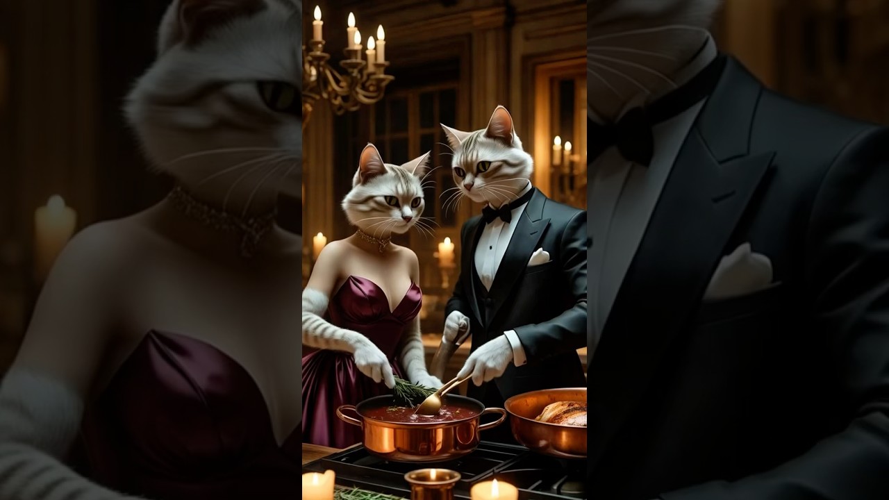 Elegant Cat Couple Cooks Paella in a Luxurious Kitchen 🐾🍤✨ | ASMR Cooking Vibes