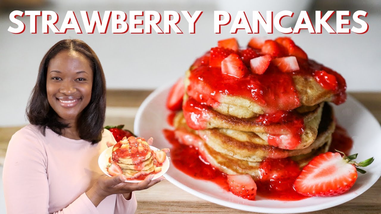 Homemade Strawberry Pancakes with a Simple Strawberry Sauce!