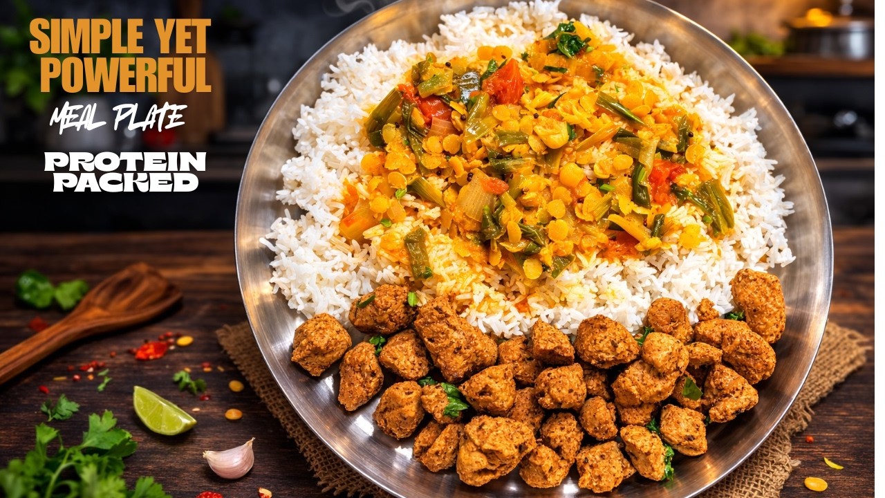 Impactful Protein-Packed Meal | Soya Chunks | Lentil and vegetable curry | Rice | #food #probiotics