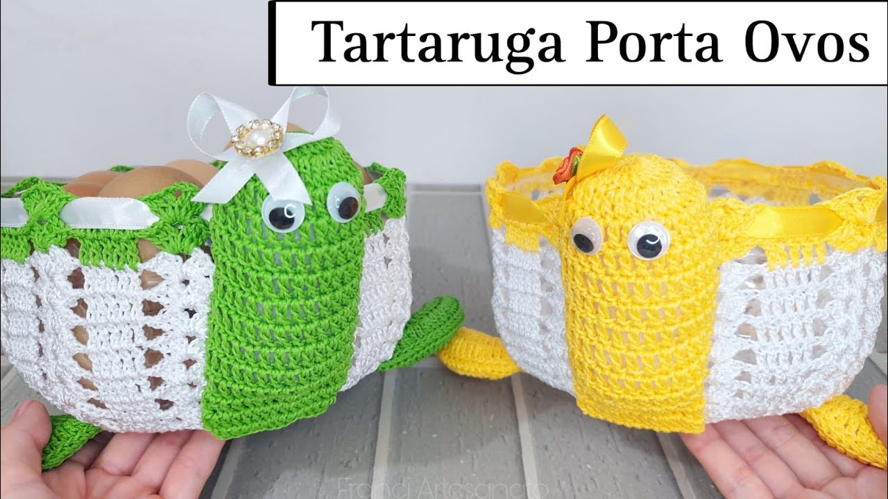 TARTARUGA DE CROCHÊ PORTA OVOS  FEITA COM GARRAFÃO PET - FRANCI ARTESANATO