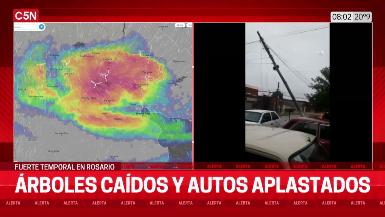 FUERTE TEMPORAL en ROSARIO: ÁRBOLES CAÍDOS Y AUTOS DESTROZADOS