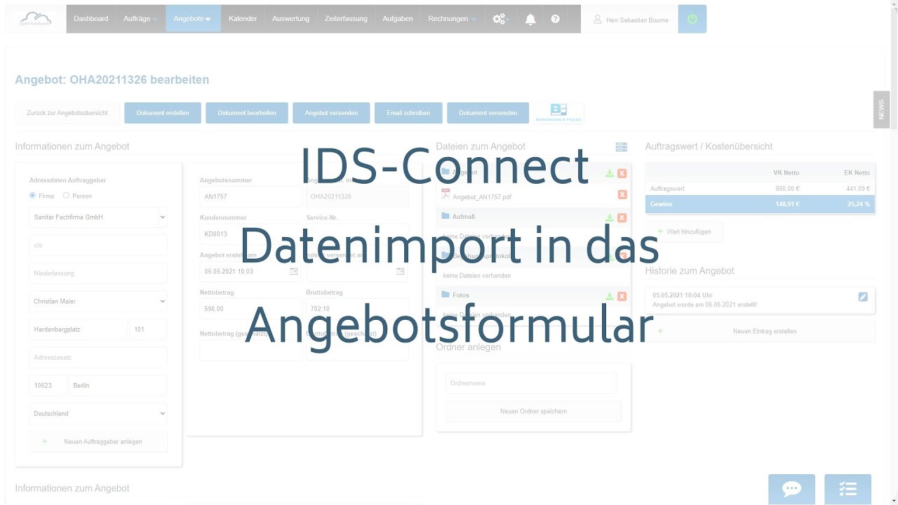 IDS-Connect Import in die Cloudsoftware openHandwerk