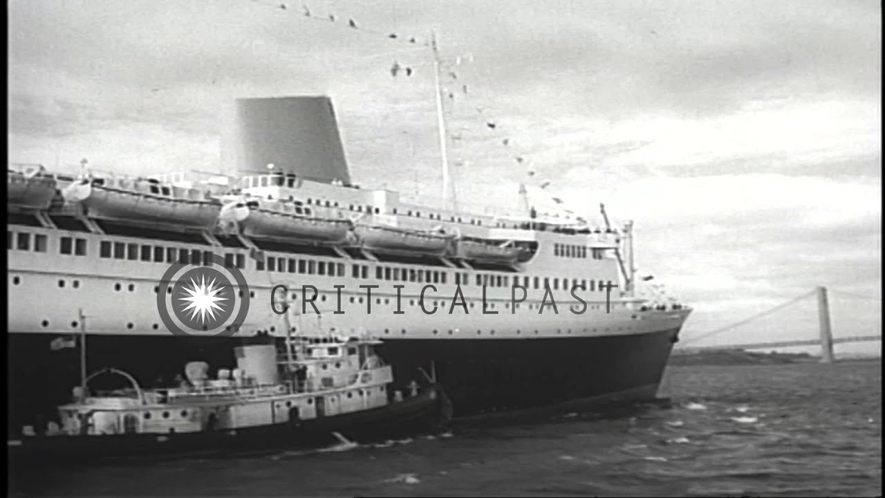 German liner Europa underway at the New York harbor, United States. HD Stock Footage